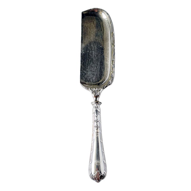 Set of 3 vintage Christofle silver plate serving pieces; crumb catcher, pie server, and ladle. Crumb catcher has Art...