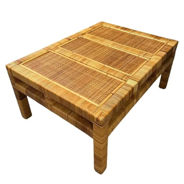 Natural Rattan & Wicker Rectangle Coffee Table For Sale In Naples, FL - Image 6 of 9