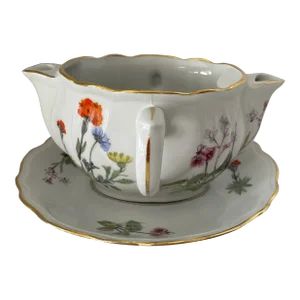 Mid-Modern Century Porcelain Lourioux Philippe Deshoulieres French Wild Flower Gravy Boat