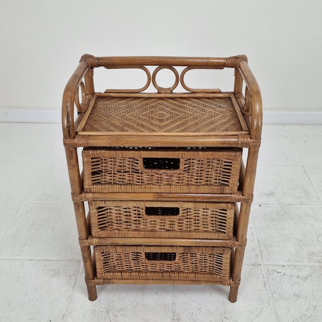 1970s Mid-Century Modern Italian Rattan and Wicker Three-Drawer Chest, 1970s For Sale - Image 5 of 14