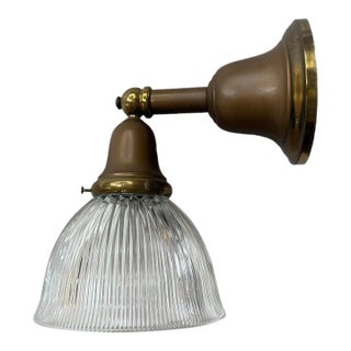 Circa 1920’s Original Painted Patina Holophane Bell Shade Wall Sconce For Sale