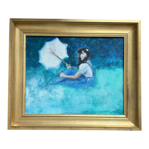French Impressionist Painting of Girl With Umberella - Acrylic on Board 1978