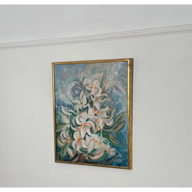 Torsten Hult, White Lilies, 1960s, Oil on Canvas, Framed For Sale - Image 8 of 18