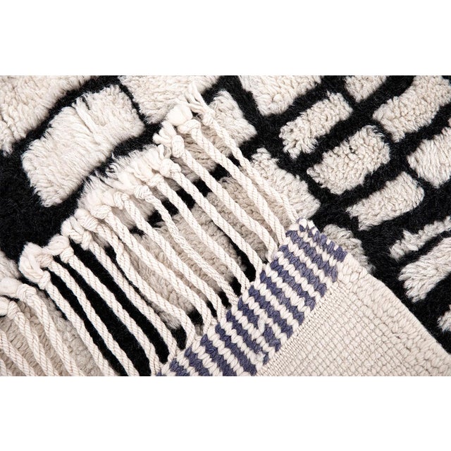 Minimalist Linear Hand-Knotted Wool Rug | 12'1" X 8'7" | One of a Kind For Sale - Image 4 of 6