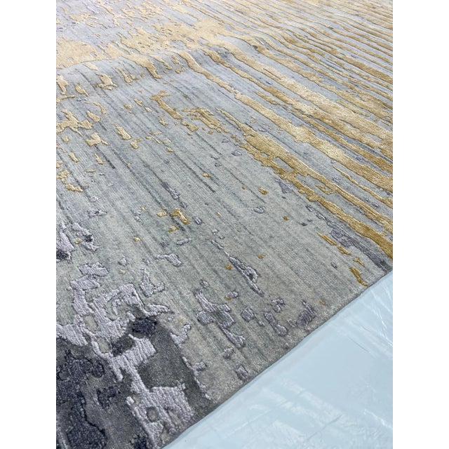 Abstract Velvet Rug, Gold 4x6 For Sale - Image 3 of 3