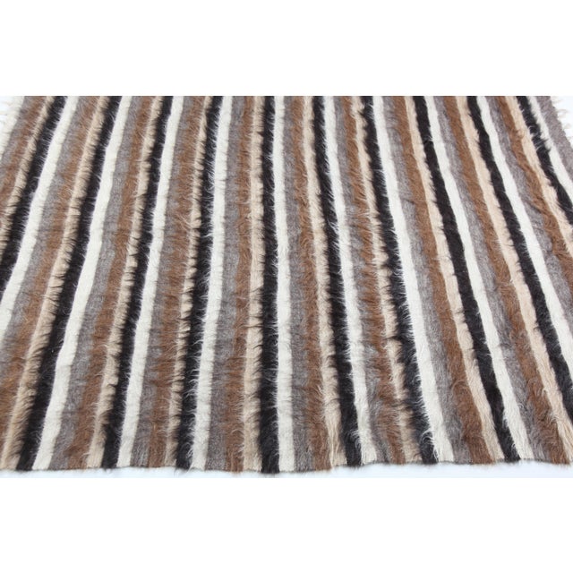 Mid 20th Century Handwoven Tribal Modern Stripe Kilim – Wool Flatweave Art Rug -4' X5' 7'' For Sale - Image 9 of 12