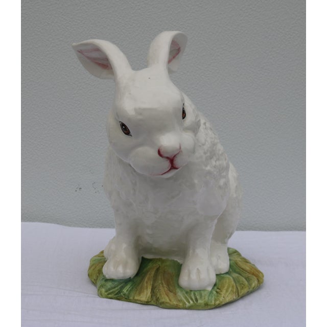 Mid Century Italian Large White Majolica Ceramic Bunny Rabbit Statue For Sale - Image 4 of 11