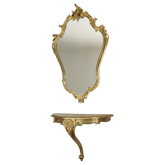 Gilt Rococo-Style Mirror with Console, France, 1950s, Set of 2 For Sale - Image 4 of 17