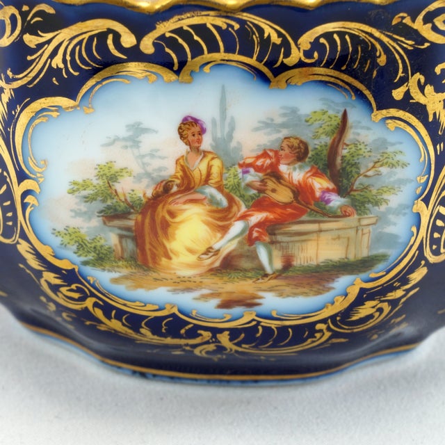 Ceramic Antique German Richard Klemm Dresden Cobalt Blue Gold Courting Couple Creamer Sugar Set For Sale - Image 7 of 15