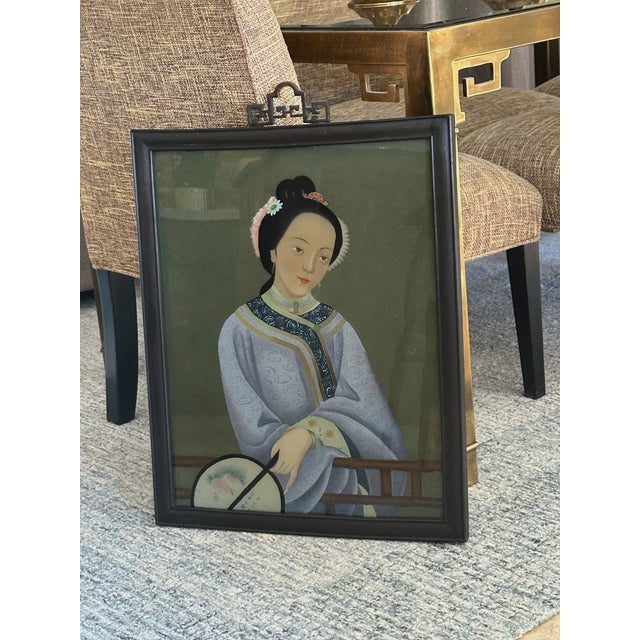 Mid 20th Century Chinese Export Reverse Glass Painting Young Women For Sale - Image 5 of 11