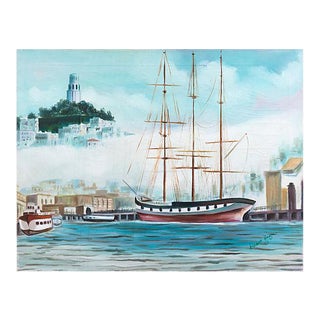 'Three Master in San Francisco Bay' by Grace Hayne, 1972, American Artist, Telegraph Hill, Coit Tower For Sale