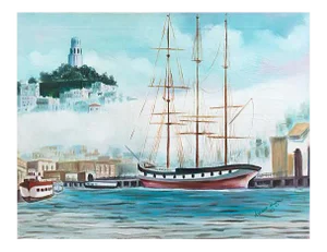 'Three Master in San Francisco Bay' by Grace Hayne, 1972, American Artist, Telegraph Hill, Coit Tower