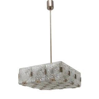Mid-Century Pendant Lamp in Glass & Chromed Steel from Kamenický Šenov, Czechoslovakia, 1970s For Sale