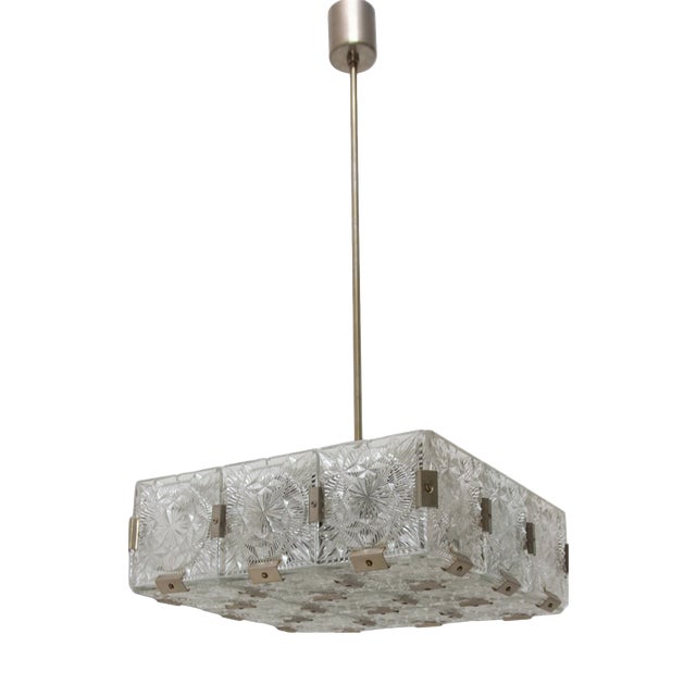 Mid-Century Pendant Lamp in Glass & Chromed Steel from Kamenický Šenov, Czechoslovakia, 1970s For Sale