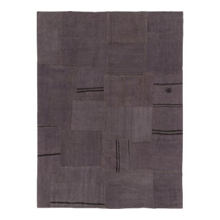 Vintage Turkish Patchwork Rug in Black and Purple With Subtle Geometry - Rug & Kilim For Sale
