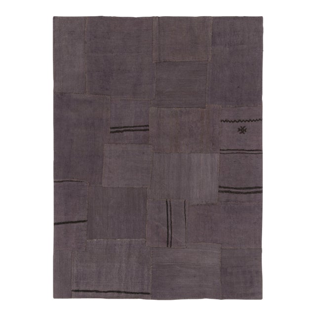 Vintage Turkish Patchwork Rug in Black and Purple With Subtle Geometry - Rug & Kilim For Sale