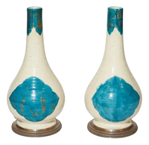 Cartier Silver-Mounted Persian Ceramic Bottle Vases - A Pair