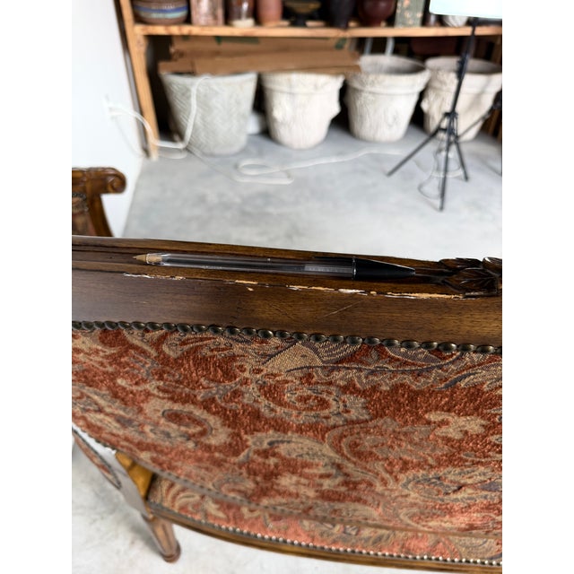 Vintage Louis XVI Style Curved Barrel Back Loveseat With Nailhead Trim For Sale - Image 17 of 17