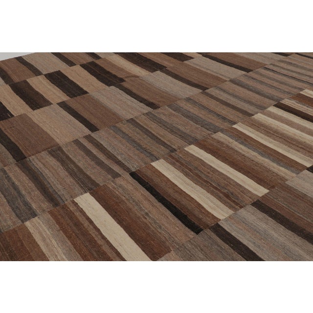 Traditional Oversized Vintage Mazandaran Runner Kilim in Brown With Stripes - Rug & Kilim For Sale - Image 3 of 9
