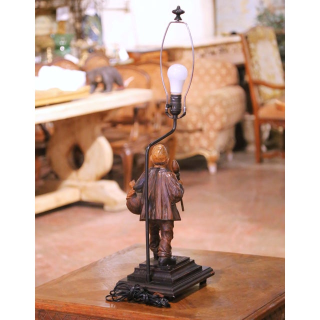19th Century Carved Wood Figure Table Lamp Signed Jeret For Sale - Image 11 of 12