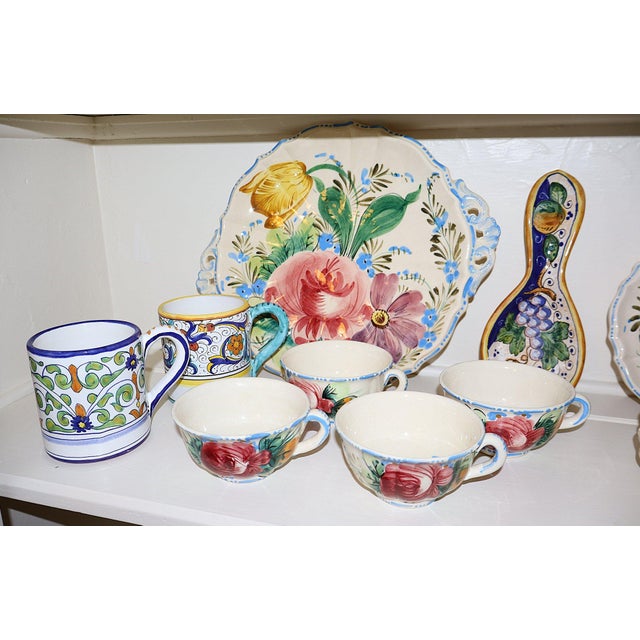 Mediterranean 15 Piece Signed Deruta Italian Majolica Floral Collection, Hand Painted l'Antica and Fratelli Mari Maiolica Tea and Dessert Set, Mediterranean Decor For Sale - Image 3 of 10