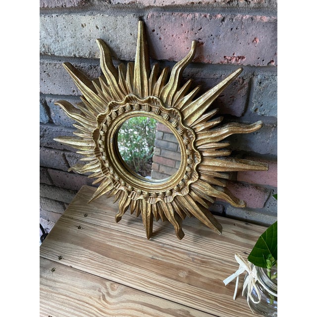 Vintage 16.5" French Style Gilded Resin Sunburst Wall Mirror For Sale - Image 13 of 16