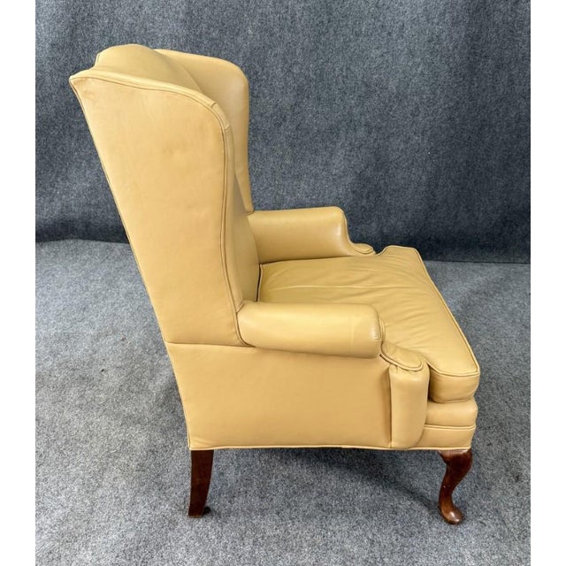 Late 20th Century Tan Leather Wingback Arm Chair For Sale In Raleigh - Image 6 of 12