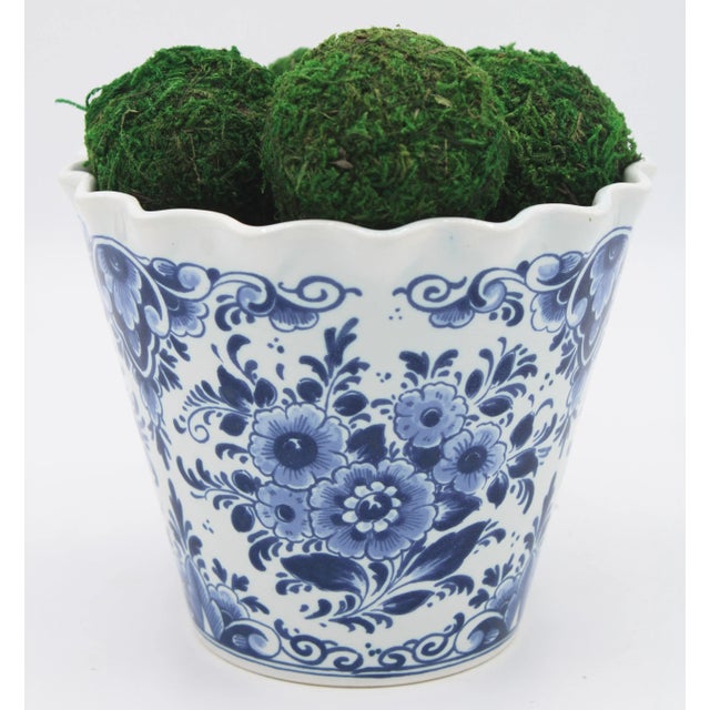 Vintage Dutch Delft Blue and White Floral Ceramic Planter For Sale - Image 10 of 11