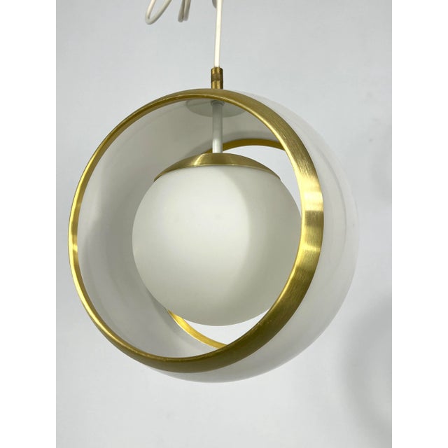 Mid-Century Modern Italian Pendant in Gilded Aluminum and Opaline from Stilux Milano, 1960s For Sale - Image 3 of 11