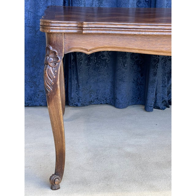 French Country 1950s Country French Oak Retractable Dining Table With a Marquetry Top For Sale - Image 3 of 12