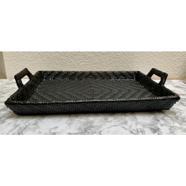 Elegant Rustic Black Wicker Serving & Decor Tray For Sale In Sacramento - Image 6 of 7