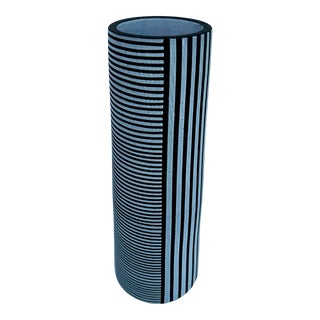 Palm Springs Black and White Striped Cylindrical Stoneware Vase For Sale