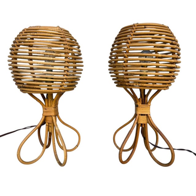Mid-Century French Rattan and Wicker Table Lamps by Louis Sognot, 1960s, Set of 2 For Sale - Image 15 of 18