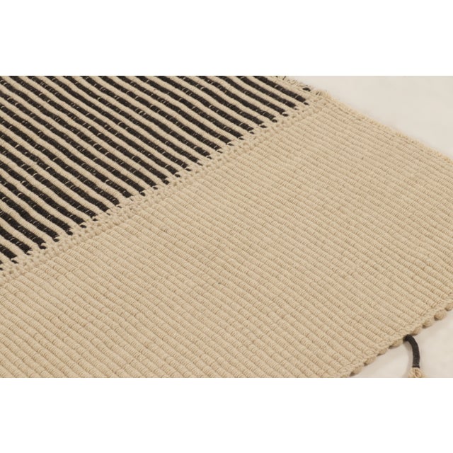 Textile Rug & Kilim Contemporary Rez Kilim Flatweave Rug With Black & Beige Stripes For Sale - Image 7 of 9