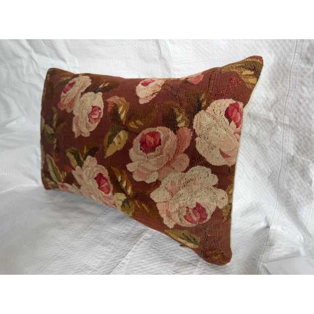 French Antique French Aubusson Rose Tapestry Pillow, Circa 1850s For Sale - Image 3 of 7