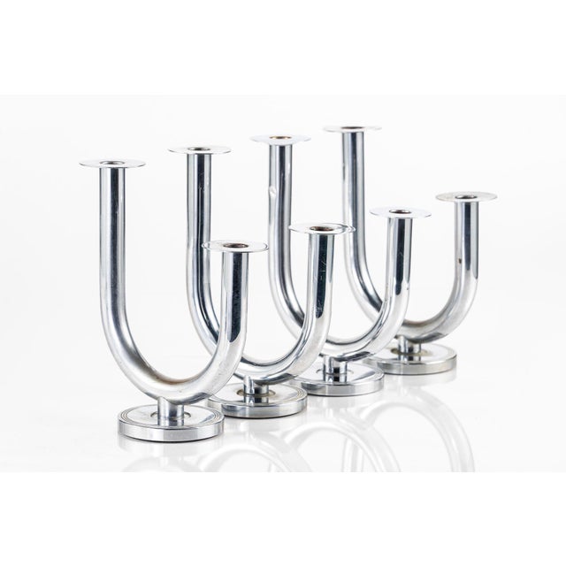 Art Deco Art Deco Taurex Chrome Candlestick Holders by Walter Von Nessen for Chase For Sale - Image 3 of 16