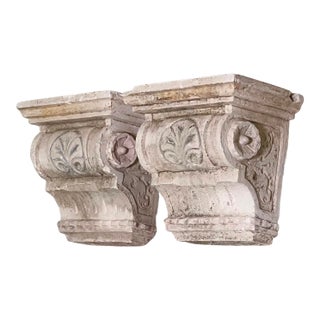 Pair of Antique Neoclassical Plaster Corbel Wall Brackets for Mantle, Doorstop, 1920 For Sale