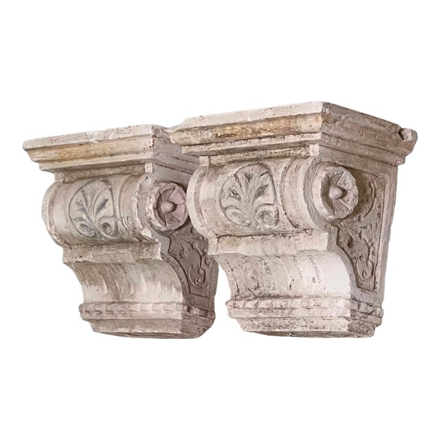 Pair of Antique Neoclassical Plaster Corbel Wall Brackets for Mantle, Doorstop, 1920 For Sale