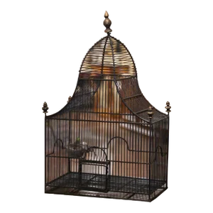 19th Century French Patinated Wired Birdcage With Dome Top