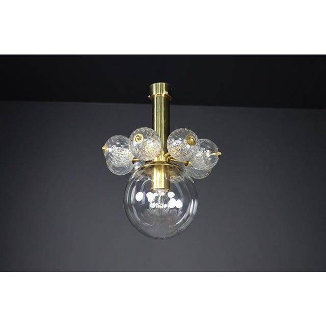 Mid-20th Century Chandelier with Brass Fixture and Hand-Blown Glass Globes, 1960s For Sale - Image 9 of 11