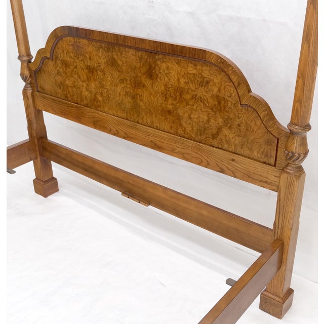 Mid-Century Modern Baker Queen Size Burl Wood Headboard Poster Bed w/ Finials MINT For Sale - Image 3 of 16