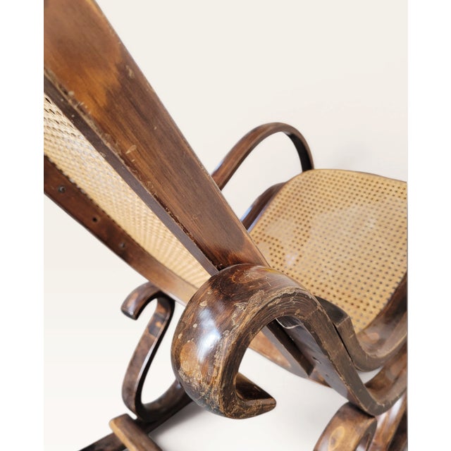 Antique Bentwood Beech and Cane Rocking Chair in the style of Thonet, 1890 For Sale - Image 10 of 18