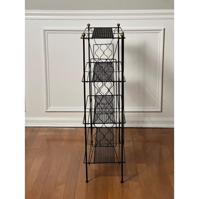 Metal Tony Paul Style Vintage Mid-Century Modern Metal Etagere With Brass Ball Finials, 1960s For Sale - Image 7 of 14