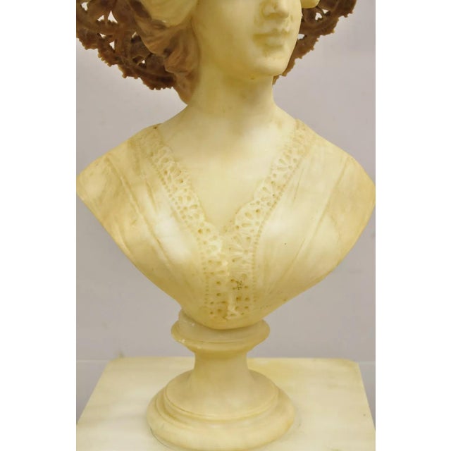 Late 19th Century Antique Victorian Carved Italian Alabaster Woman Bust Statue Att Adolfo Cipriani For Sale - Image 4 of 12