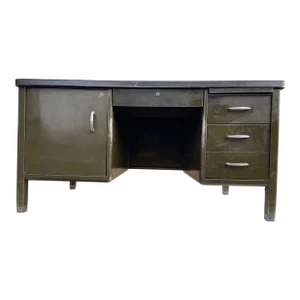 1950s Vintage Mid Century Modern Metal Tanker Desk Needs Restoration