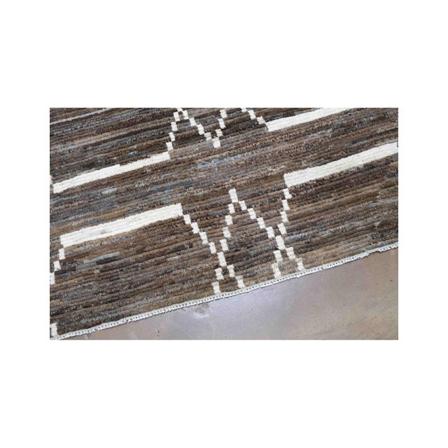 Brown & Natural Modern Wool Rug For Sale - Image 4 of 6