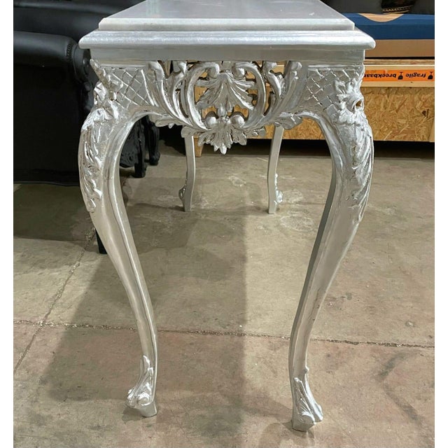 1990s Baroque Console Table – Silver Leaf Finish With Carvings For Sale - Image 4 of 6