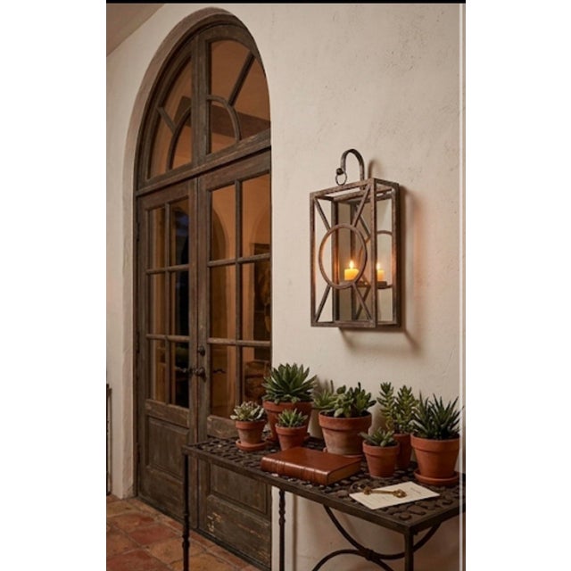 Vintage Palm Beach Regency Patinated Metal & Mirrored Geometric Candle Sconce For Sale - Image 9 of 12