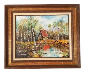 1970s Jen Grossman Rural Landscape Oil on Canvas Painting