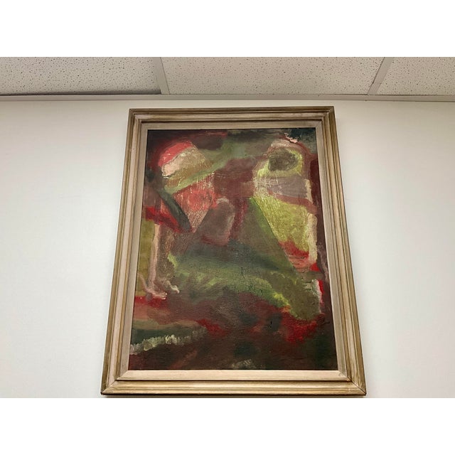 Vintage Abstract Painting With Craquelure in Original Wood Frame For Sale - Image 14 of 14